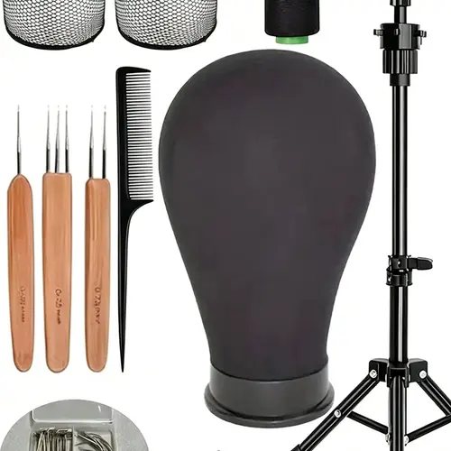 Professional Wigs Modeling Head Set, Adjustable Tripod Stand, Canvas Block Head, Hairpin, Comb, Wig Cap, Adult Size, Beauty Practice, Wig Mannequin Head