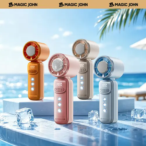 New-MAGIC JOHN Mini Handheld Cooling Fan – 199-Speed Precision Control, Ice-Cooling Function, LED Display, Pocket-Size Portable Fan for Travel, Summer, Concerts & Commuting