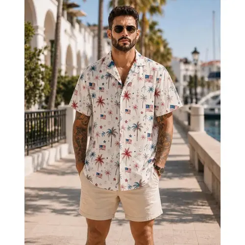 Patriotic Palm Tree Hawaiian Shirt For Men, American Flag 4th Of July Button Up, USA Beach Vacation Shirt # TikTokMadeMeBuyIt # USA History # PatrioticShirt # 250-Year Anniversary # AmericanFlagTee # HawaiianShirt # BeachVacation # SummerCasual