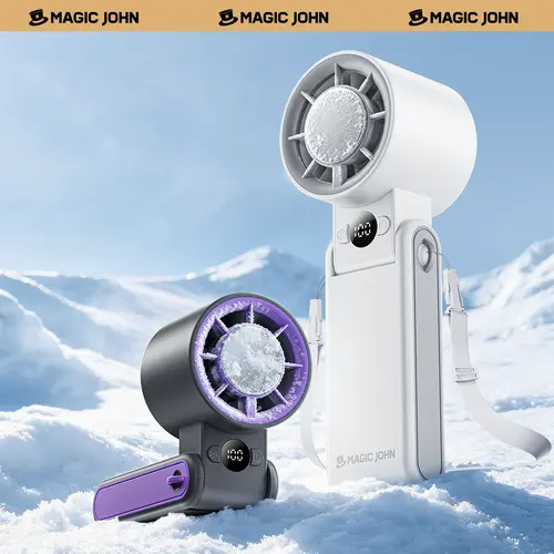New-MAGIC JOHN 3 in 1 Mini Handheld Cooling Fan, 199 Speed Adjustable & Cooling, 3600mAh Battery for 10H Runtime, Smart LED Display Foldable Neck/Desk/Hand Fan, Pocket Design for Travel/Summer/Concerts