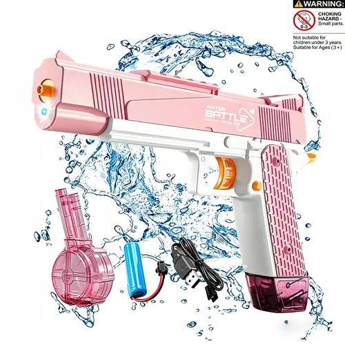 Electric Water Gun, LED Watergun, Automatic Continuous Shooting Water Blaster with LED Light, 2 Magazines & Rechargeable Battery, Summer Outdoor Toy for Kids Adults, Automatic Water Blasts