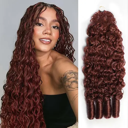 OQ HAIR Breathable Reddish Brown Burmese Curly Crochet Human Hair Seamless Blend For Daily Wear #SohoChic #TikTokShopBackToSchool