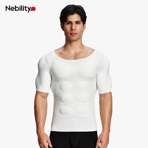 Nebility Men’s Invisible Seamless Muscle-Enhancing T-Shirt with Removable Muscle Pads and Light Compression Function, Suitable for Everyday Wear, Cosplay, and Special Occasions,fathersdaygift