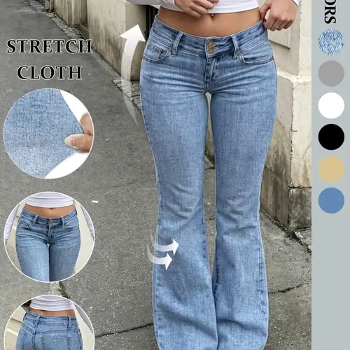 Nvfelix Women's Flared Denim Jeans, Comfortable Fashion Jeans, Daily Wear, Trendy Bell Leg Design, Durable Material, All Seasons