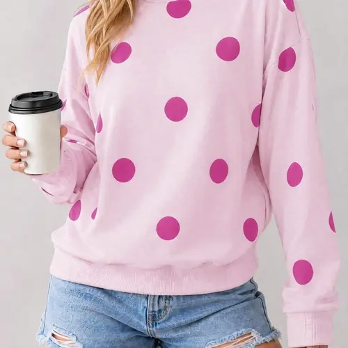 Fisoew Women's Polka Dot Mock Neck Sweatshirt, Long Sleeve Casual Pullover, Loose Fit Loungewear Top for Fall & Winter