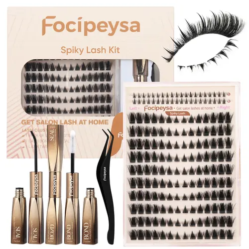 Focipeysa Spiky Lash Clusters | Cat Eye Eyelash Clusters | Manga, Fluffy, Beginner-friendly | Lash Kit with Bond and Seal, Resuable, Waterproof | Get Flawless Salon Extensions at Home | Complements  All Makeup Looks