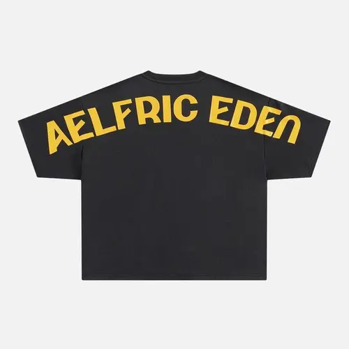 Aelfric Eden Curved Arch Logo Boxy Tee Boxy Fit Back Curved Arch Logo Print Soft Fabric Retro Streetwear Unisex Top