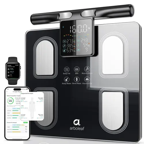 Arboleaf 8-Electrode Smart Bathroom Scale with Handle Screen, 50+ Body Metrics Bluetooth Weight Scale for Home & Gym