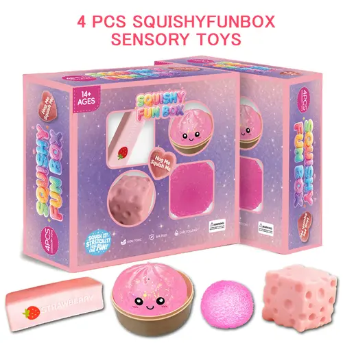 4-Pack Squishies Fidget Toys, Mixed Slow Rising & Fast Rebound Silicone Stress Relief Toys, Assorted Styles, Party Bag Gifts for Father's Day, Birthdays, Summer Wins,sohochic