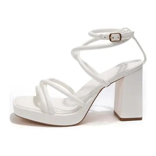 Mysoft Women’s White Platform Block Heel Sandals, Open Toe Strappy Ankle Buckle High Heels, Comfortable Chunky Heel Dress Shoes for Wedding, Party, Summer,back to school,back to school haul,sohochic