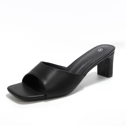 Mysoft Women's Elegant Square Toe Block Heel Slip-On Dress Shoes, Classy Mules for Party & Office, Formal Footwear,sohochic