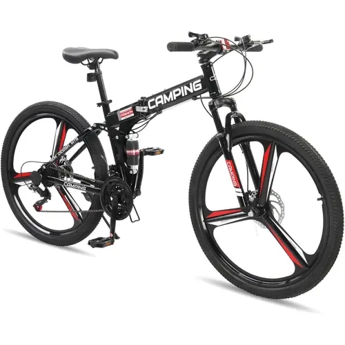 26 Inch Foldable Mountain Bike, 21 Speed Folding Mountain Bike with Double Shock Effect, Powerful Mechanical Dual Disc Brakes, Unique Design and Ergonomic Frame & Cushion