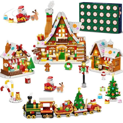 INSOON Advent Calendar 2026 Gingerbread House Mini Building Set with Lights | 24 Days Countdown Christmas Village Building Blocks with Xmas Tree Train, Holiday Gift for Adults Girls Boys Ages 12+