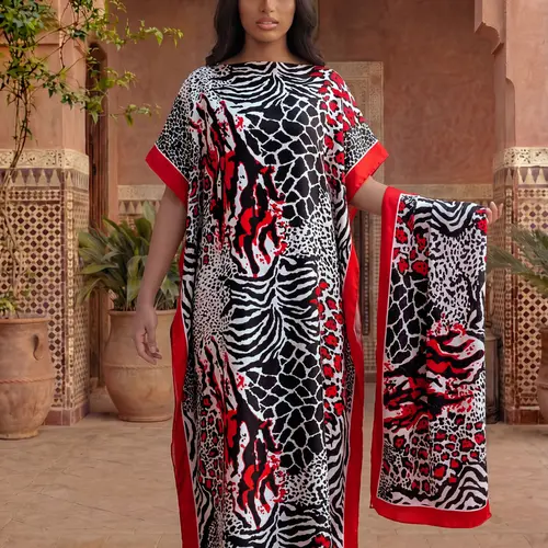 Elegant Leopard Print Two-Piece Set, Casual Cover-Up Dress & Silk Scarf Set, Sun Protection Matching Set for Beach, Fashion All-Season Accessory, Beach Cover Ups