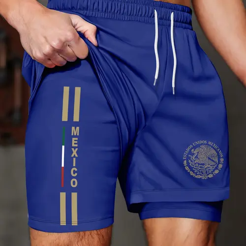 Men's Mexican Style Sport Shorts, Double Layer Anti-Exposure, Quick-Dry Breathable, Gym Running Basketball Training Shorts, Performance Shorts, Athletic Wear Shorts, Active Shorts