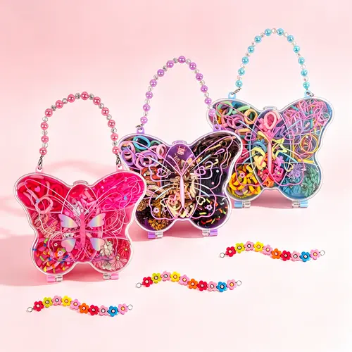 Girls’ 212pcs Hair Accessories Set with Butterfly Gift Box, Resin Ties, Clips, Elastic Accessory, Flowers, Free Handchain – Birthday Gift Ideas, Girls’ Fun (3 Box Color Options),sohochic