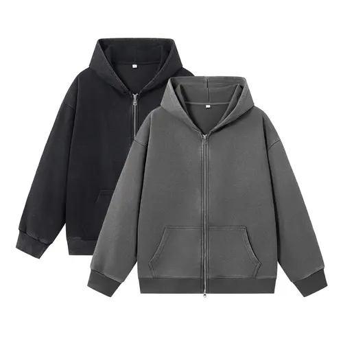 Men's 2-Pack Acid Wash Cotton Open-Front Zip Hoodie Sweatshirt - Stylish Plain Long Sleeve Menswear Tops, Athletic Regular Fit Jacket, Unisex Design,clothes for back to school,first day of school outfits
