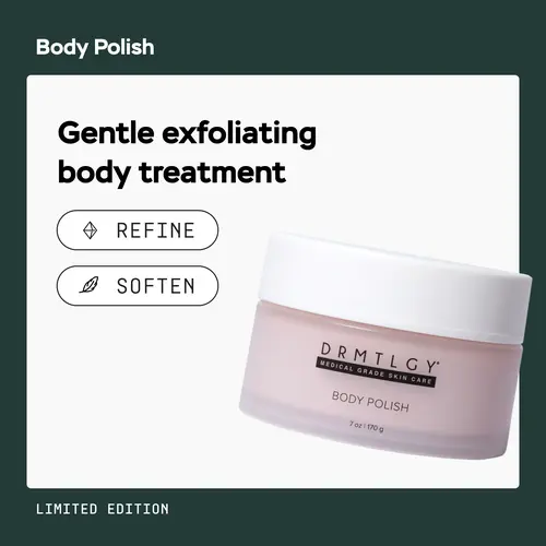 DRMTLGY Body Polish 7oz - Gentle Exfoliating Body Scrub, Smooths Uneven Texture, Softens and Firms Skin with Squalane and Peptides