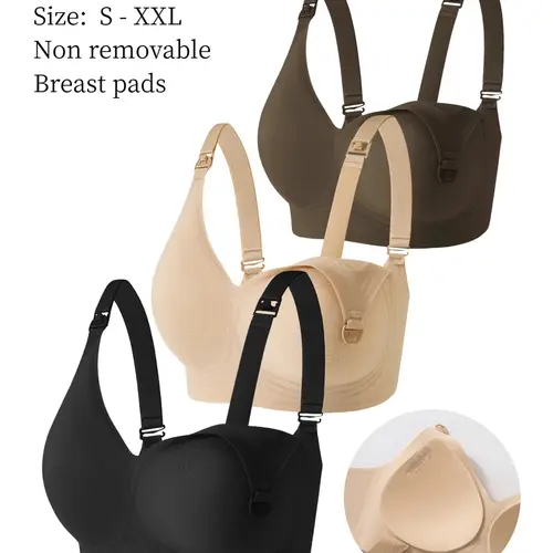 3-Pack Pregnant Nursing Bras, Fixed Non-Removable Pads, Seamless Comfort, Pregnancy & Breastfeeding Bras, Elegant All-Season Style