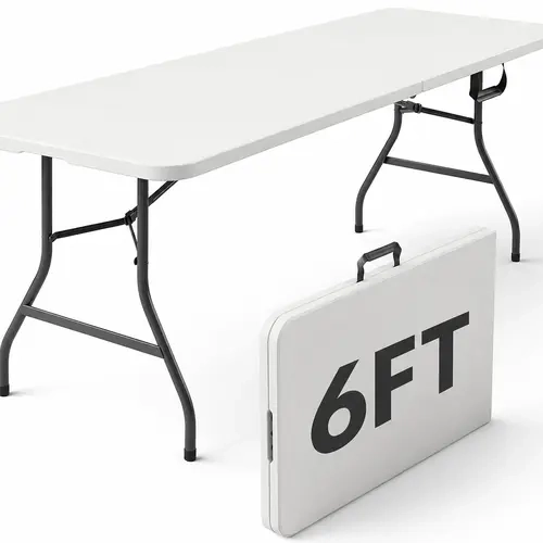 6FT / 4FT/ 30in Plastic Folding Table, Heavy-Duty Fold-in-Half Portable Table with Built-in Carrying Handle & Steel Legs, Lightweight Indoor Outdoor Picnic Table for Party, Dining, Camping, Wedding, Events, Utility, White