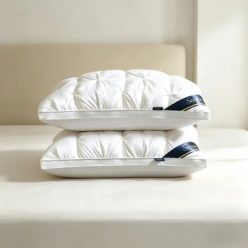 2pcs Queen Size Luxury Hotel-Quality Polyester Bed Pillows - Cloud-Like Hypoallergenic Fill, High Resilience, Breathable Cooling, All-Season, Ideal for Side Sleepers & Neck Care, Vacuum-Packed for Easy Shipping, Cozy Bed Setup Essential for Cooling Sleep,