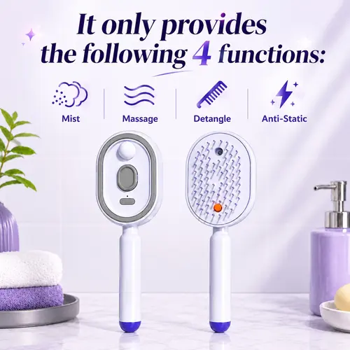 Electric Spray Air Cushion Massage Comb – Self-Cleaning, Anti-Tangle, Anti-Static, Volumizing Hair Brush with Essential Oil Mist Aromatherapy for Hair Care