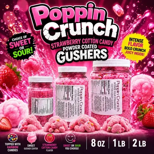 Poppin Crunch Intense Strawberry Cotton Candy Gushers - Choice of Sweet or Sour