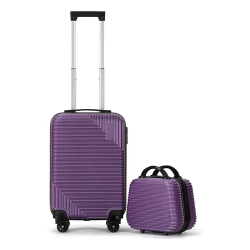 Unisex Modern Striped 2-Piece Wheeled Luggage Set - Durable ABS Hardside Carry On Luggage, 14-Inch Secure Travel Bag with 360° Spinner Wheels & Lock (TikTok Shop Back to School)