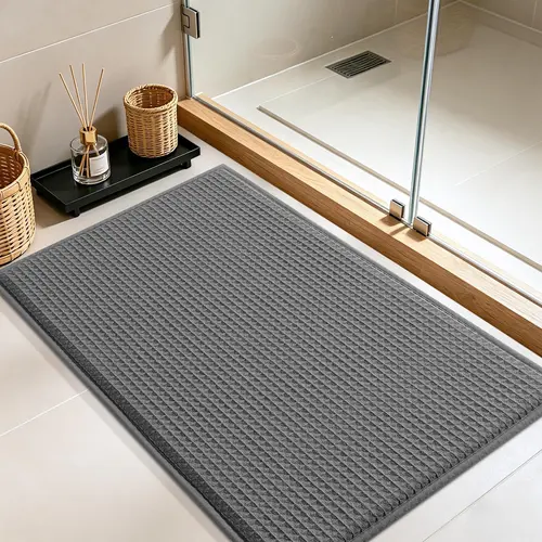ACCUMTEK Boost Upgrade Memory Foam Waffle Bath Carpet & Rug, Ultra-Max Soft Bathroom Rug, Super Non-Slip PVC Backing Mat, High Absorbent Quick Dry, Machine Washable Toilet Mat for Bathroom