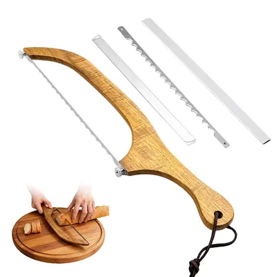DGAPHRO Wooden Bread Slicer - 16" Bow-Design Stainless Steel Serrated Blade Kitchen Tool, Durable Utensil for Homemade Sourdough, Bagels, Meal Preparation (Camping Camp Kitchen Essential), Utensils