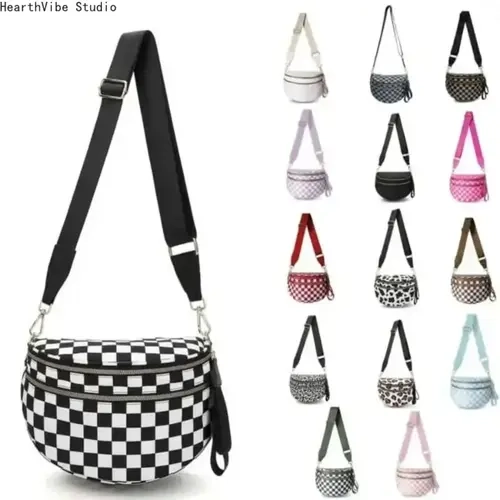 Women's 2026 Checkered Nylon Bum Bag - Adjustable Strap, Large Capacity, Casual Waist Bag, Lightweight Fashion Waist Pack, Crossbody Sling Purse, Accessories for Women for Outdoor Festival Sports & Outdoor Use, Bum Bags, Fashion Waist Packs