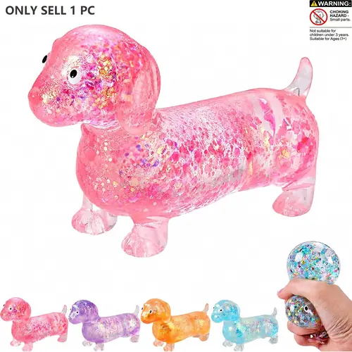 Dachshund Squishy, Glitter Weiner Dog Maltose Stress Ball, Fidget Toy for Anxiety Relief, Soft Squeeze Desk Gadget for Home Office Travel