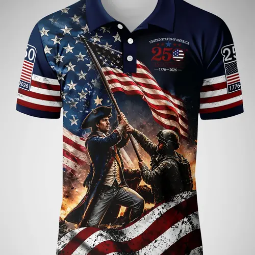 American Independence 250th Anniversary Polo Shirt, Patriotic Print Short Sleeve, Summer Polos, Printed Polo Shirt, Men's Casual T-Shirt, Freedom Memorial Design, Polo Gift, Menswear