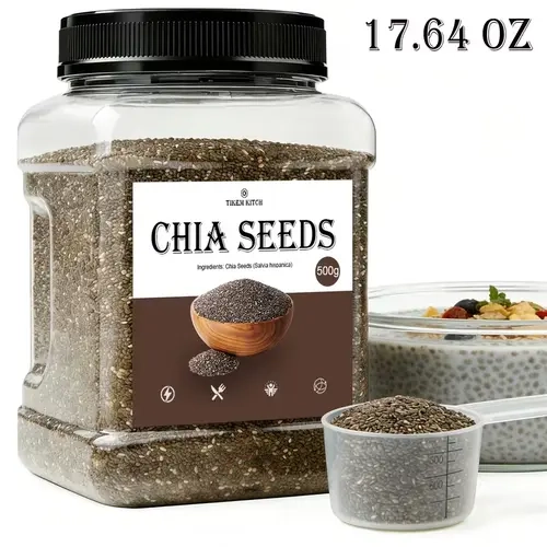 Premium Black Chia Seed Snack, 7oz - 17.63oz, Vegan, Gluten-Free, Sugar-Free, No Additives, Rich Fiber Source, Ideal for Chia Seed Puddings, Smoothies