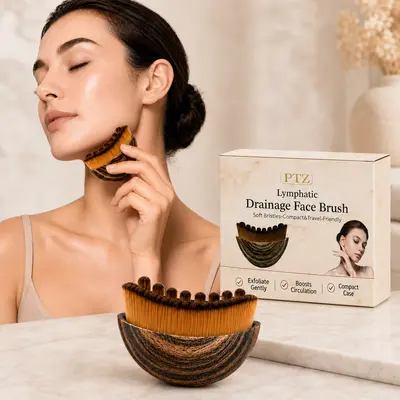 Lymphatic Drainage Face Brush with Travel Case, Soft Bristle Facial Cleansing & Massage Brush for Daily Skincare, Compact Face Scrub Brush