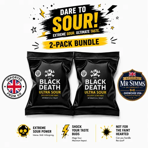 Mr Simms Black Death Ultra Sour 2-Pack Bundle | Authentic UK Sour Candy Challenge | 2 x 3.5 oz