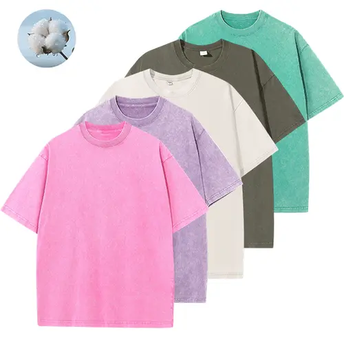 Women's 5pcs Distressed Washed Relaxed-Fit Short-Sleeve Stylish Round Neck Unisex Solid Color Streetwear Basic Tops, Versatile All-Season Casual Clothing,clothes for back to school,first day of school outfits,sohochic