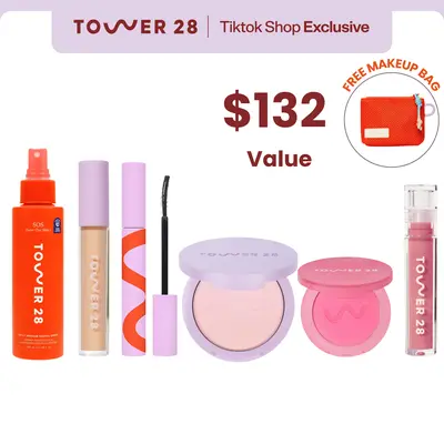 Tower 28 Full Routine Set: SOS Spray, Concealer, Setting Powder, Blush, Mascara & FREE Lip Jelly