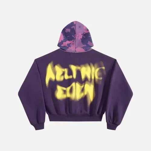Aelfric Eden Boxy CAMO Hood Zip Up Hoodie Oversized Boxy Cropped Fit Camo Hood Blurred Gradient Back Print Full Zip Closure Soft Fabric Retro Streetwear Unisex Top,back to school,back to school shopping