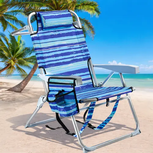 GVDV Adult Beach Folding Chair - Portable Lay-Flat, 4-Position Adjustable Recliner with Cup Holder, Towel Bars, Adjustable Strap, Space-Saving Outdoor Patio Camping Furniture