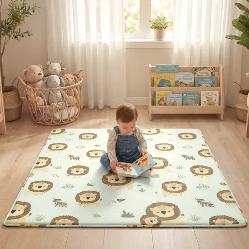 PapaMat 1.5" Thick Premium Baby Floor Play Mat, 50x50 Padded Memory Foam Game Mats, Tummy Time Crawling Playmat for Nursery Playroom Classroom