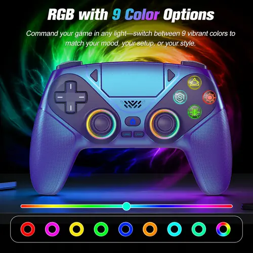 Summerwins Wireless Pro Gaming Controller for PS5, Playstation 5 Compatible with LED RGB Light, Turbo, Macro Programmable Buttons, Dual Vibration, Motion Sensing, 1000mAh Fast Charging & Anti-Drift Calibration Guide, Memory, Connection, Console, Plug
