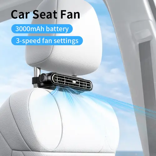 Wireless Car Fan for Backseat,USB Rechargeable 3-Speed Portable Headrest Mount, Cooling for Car Seat Stroller, Summer Travel Must-Have