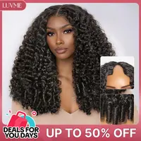 LUVME True Scalp V-Part Lace Glueless Wig, 100% Human Hair, Burmese Curly with Curly Ends, 180% Density, Pre-Covered Edge, Flexi-Fit Drawstring, Glueless Fit #DealsForYouDays, Lace Glueless Wigs, V Part Wig