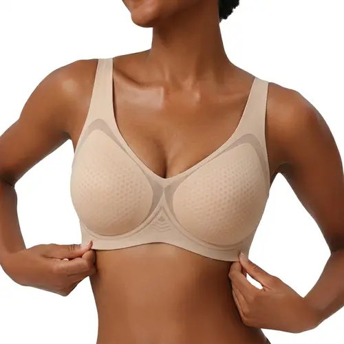 VRCOMFY Women’s Summer Ultra Thin Breathable Wireless Bra Seamless Deep V Everyday T-Shirt Bralette