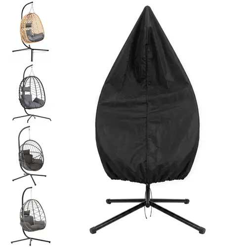 Outdoor Egg Single Chair Cover with Zipper, Waterproof All-Weather Hanging Swing Chair Protector, Fits Most Single Wicker Egg Chairs with Stand, Black
