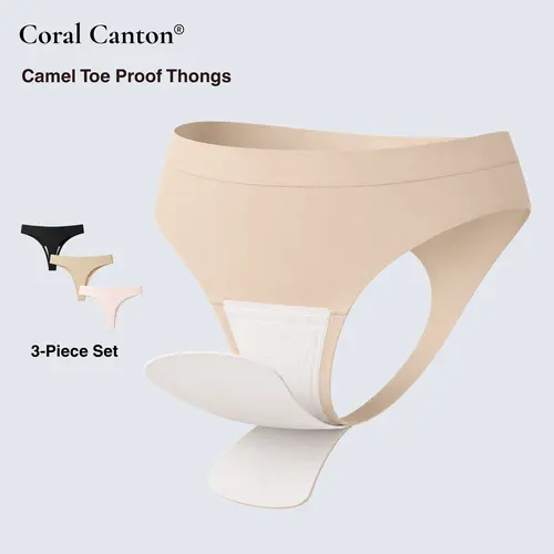 Coral Canton 3Pcs Camel Toe Proof Thong Panties Set SohoChic
