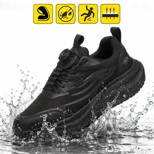 MELLOWMILES Unisex Safety Trainers - Non-Slip, Water-Resistant, Breathable Rubber Work Footwear with Cushioned EVA, Round Toe for Food Service Chefs, Kitchen Indoor Casual Shoes
