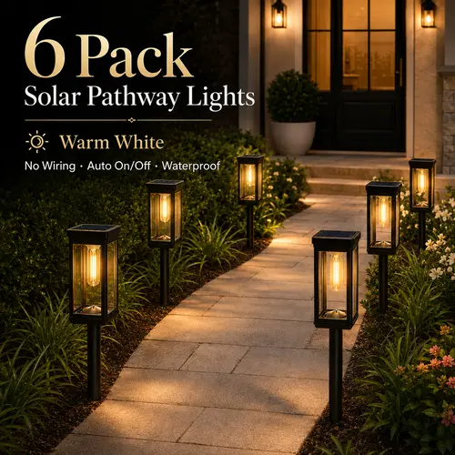 Bloomhaven Decor 6 Pack Solar Pathway Lights Outdoor, Warm White Waterproof Garden Stake Lights, Auto On/Off Solar Landscape Lighting for Walkway, Yard, Driveway, Patio & Flower Bed,dorm essentials,home decor,home essentials,camping essentials tiktokshopb