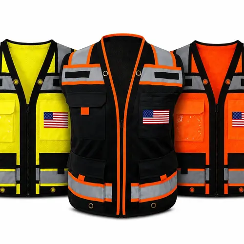 Patriot Black Series Class II High Visibility Reflective Safety Vest in various colors / Two Tone Safety vest with Mesh Fabric with Custom flag logo
